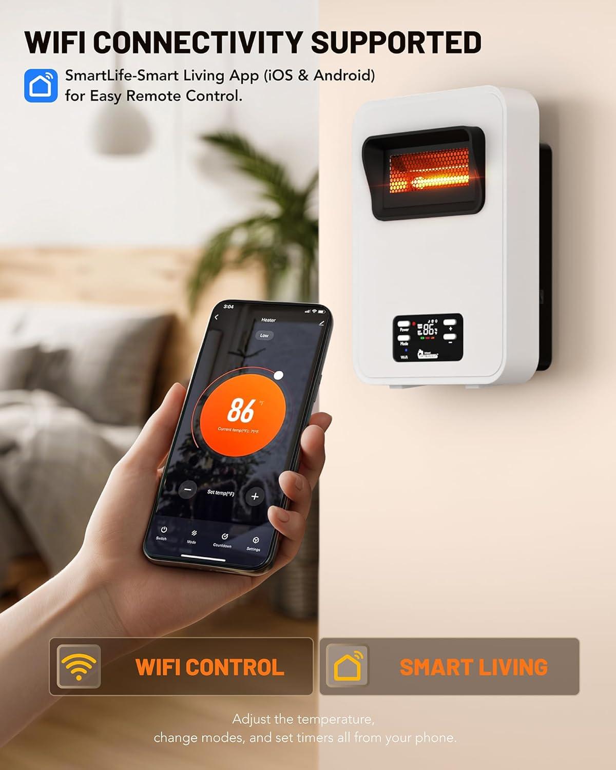 image:imageDr Infrared Heater Ecoheat Wall Hung or Wall Mounted Electric Space Heater Dual System with Infrared and Fan Forced Remote Control 1500W White