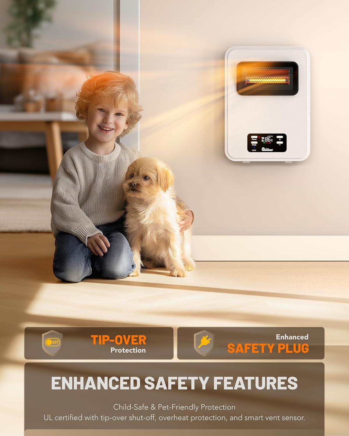 image:imageDr Infrared Heater Ecoheat Wall Hung or Wall Mounted Electric Space Heater Dual System with Infrared and Fan Forced Remote Control 1500W White