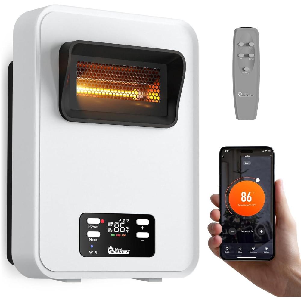 image:imageDr Infrared Heater Ecoheat Wall Hung or Wall Mounted Electric Space Heater Dual System with Infrared and Fan Forced Remote Control 1500W White