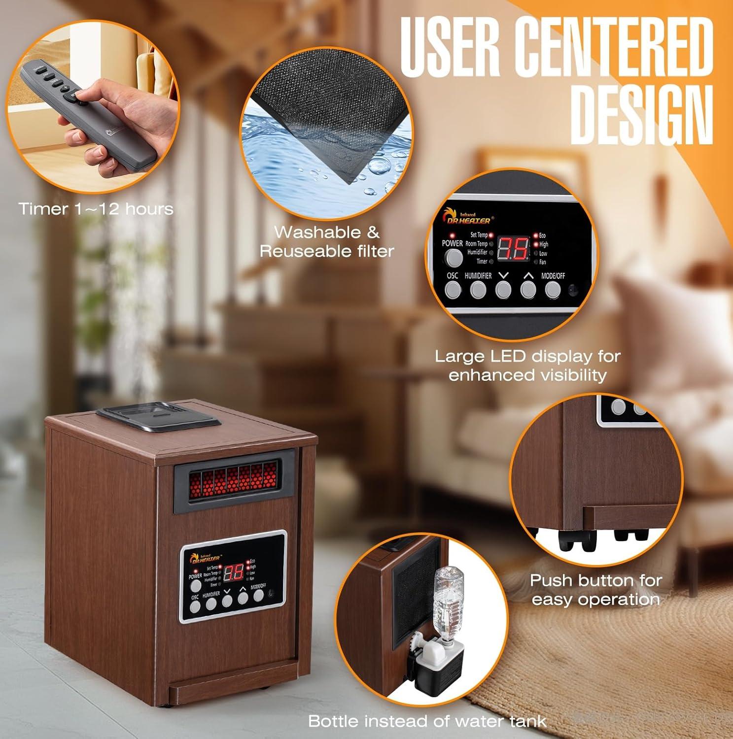 image:imageDr Infrared Heater 1500W Advanced Humidifier and Oscillation Fan and Remote Control Walnut DR998 Dual Heating SystemWalnut