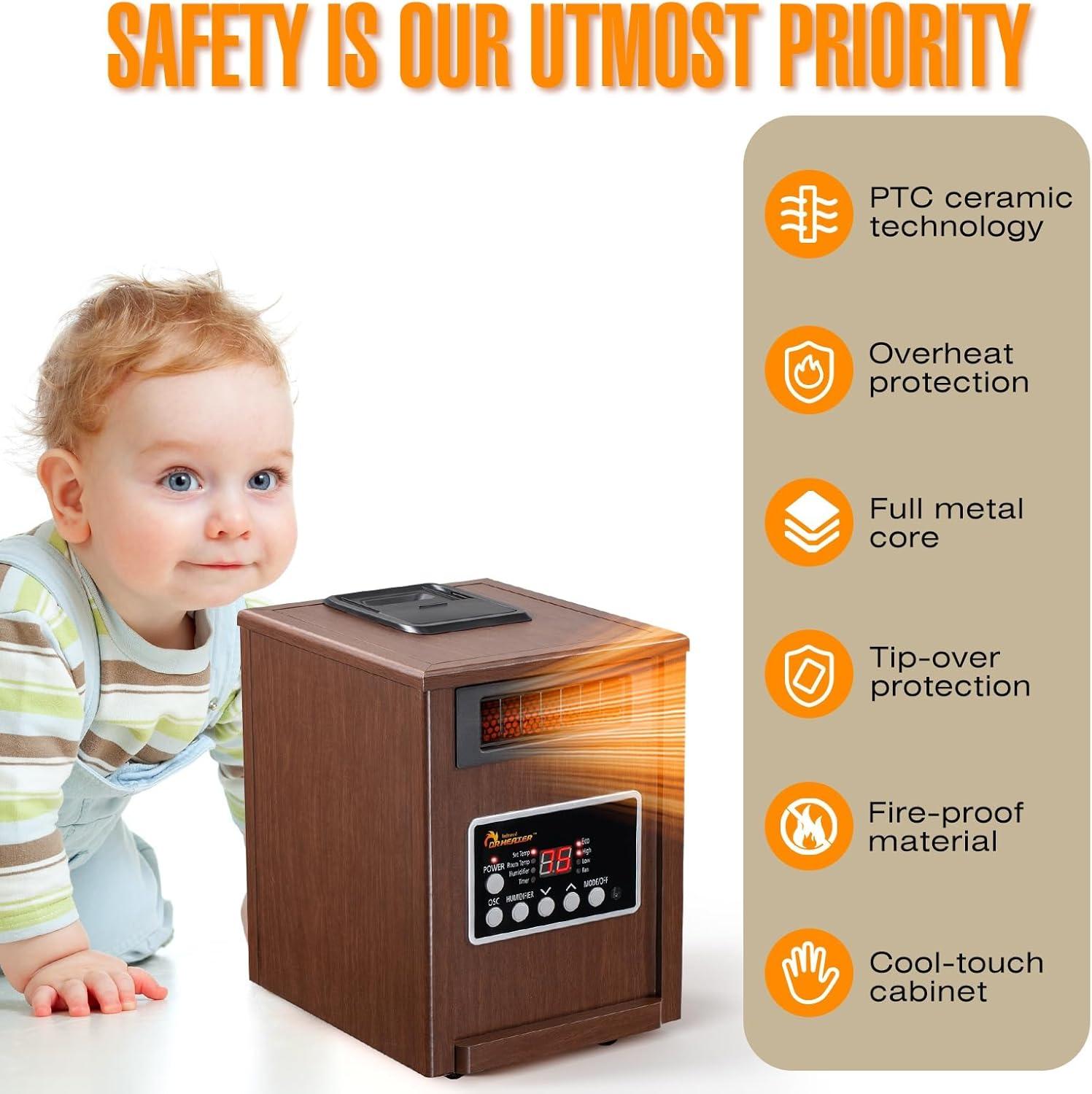 image:imageDr Infrared Heater 1500W Advanced Humidifier and Oscillation Fan and Remote Control Walnut DR998 Dual Heating SystemWalnut