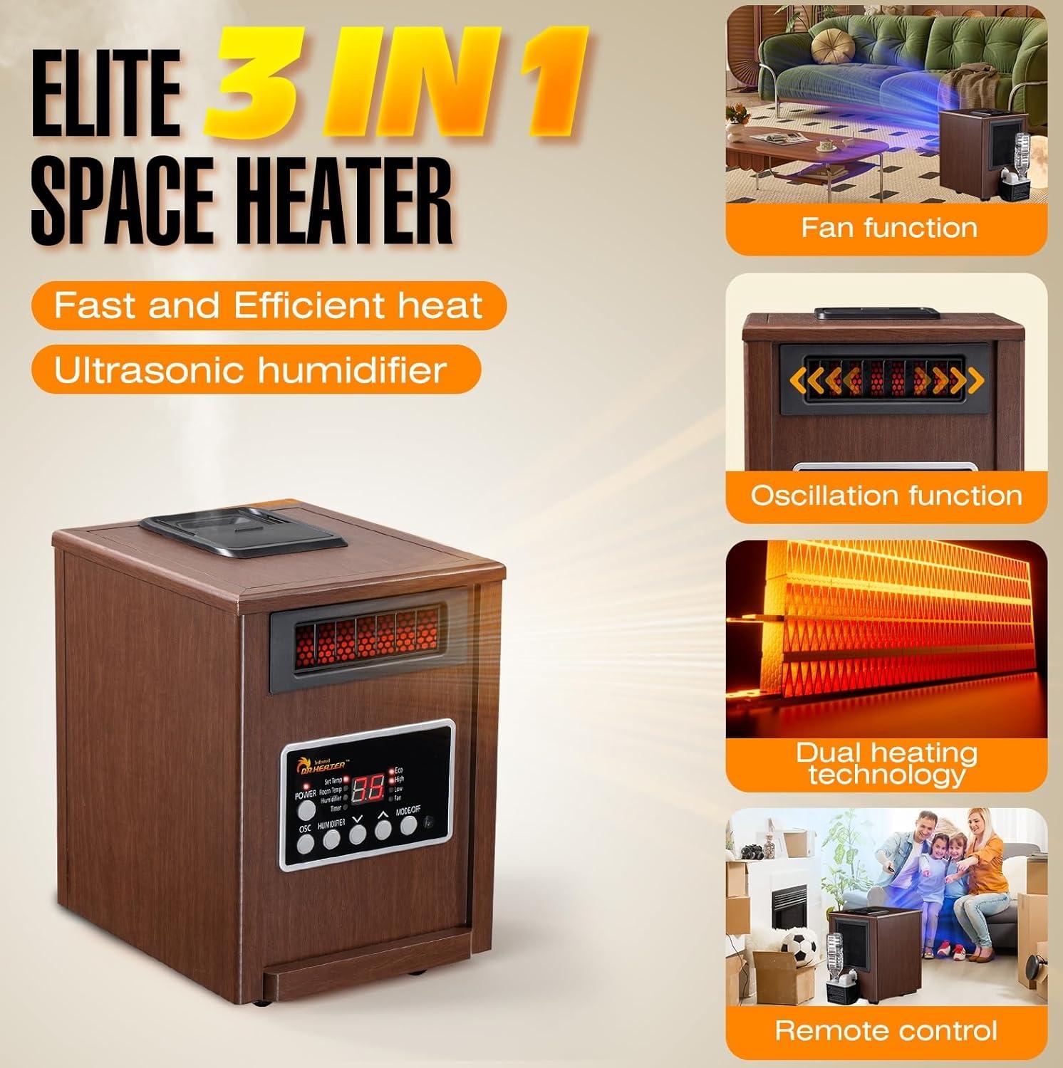 image:imageDr Infrared Heater 1500W Advanced Humidifier and Oscillation Fan and Remote Control Walnut DR998 Dual Heating SystemWalnut